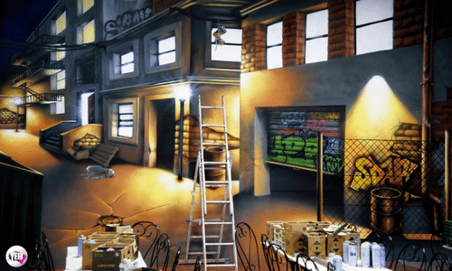 Decoration Mur chambre adulte graffiti street rue en trompe l oeil